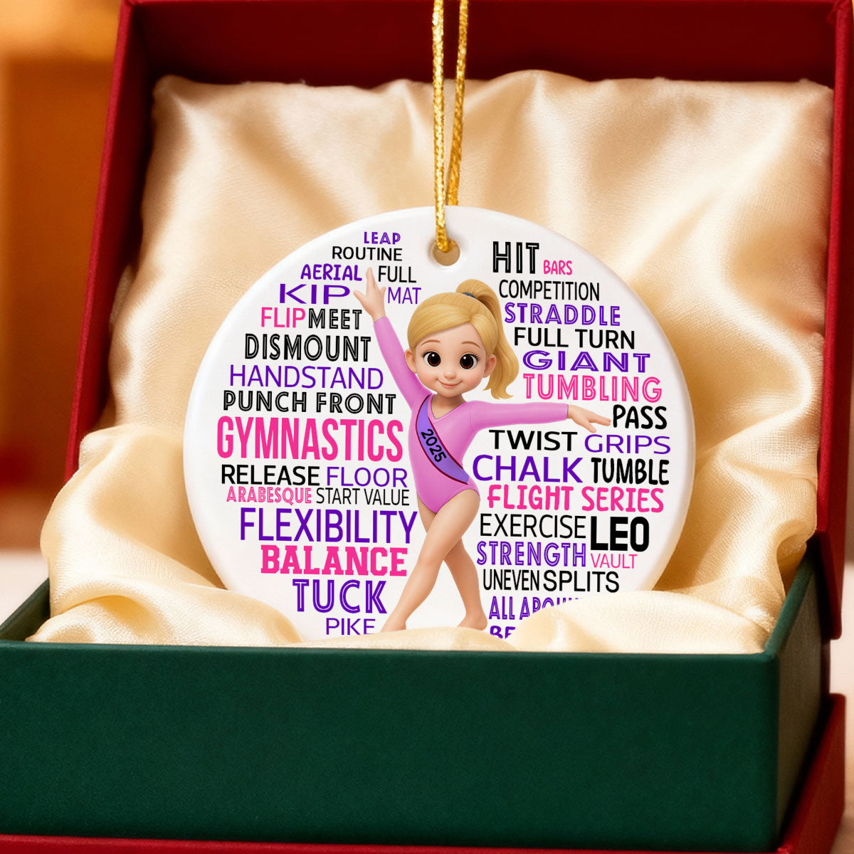 Typography Art Gymnastic Girl - Personalized Ceramic Ornament - Gymnast Gift For Daughter, Granddaughter