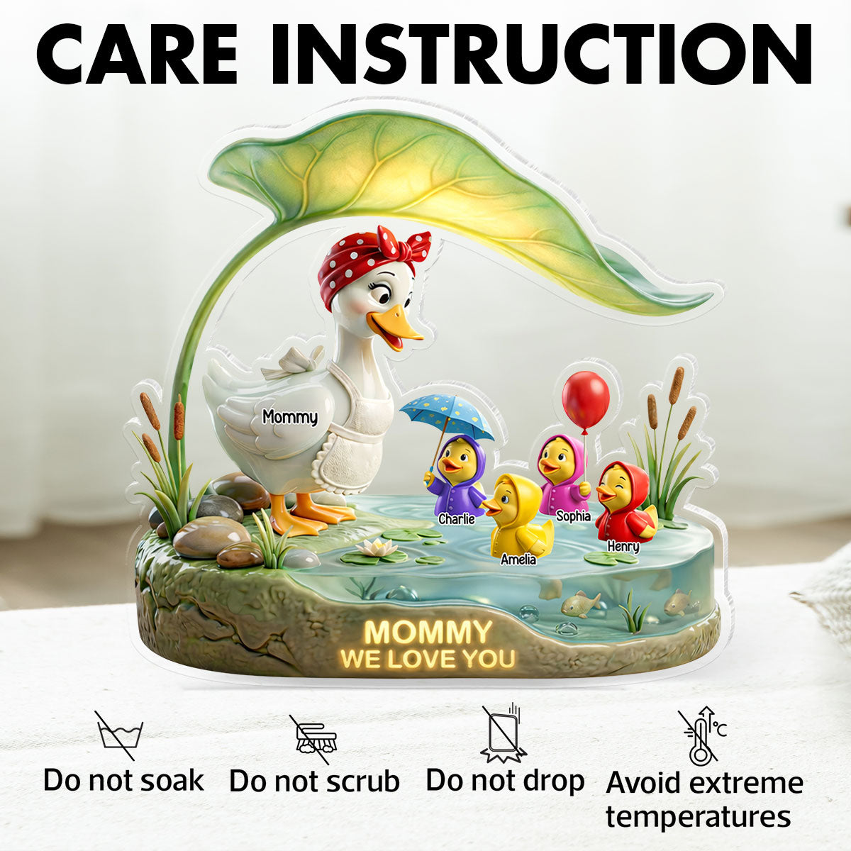 Mother Duck And Little Ducks - Personalized Acrylic Block Plaque - Gift For Mom, Grandma