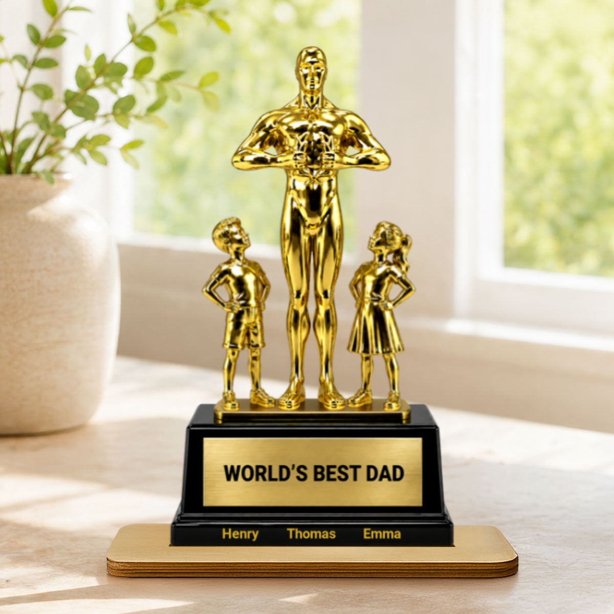 World's Best Dad Trophy - Personalized 2-Layered Wooden Plaque -  Gift for Dad, Husband