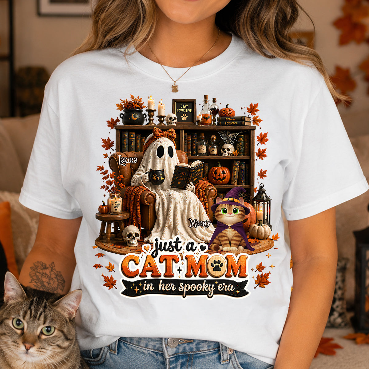 Just A Cat Mom In Her Spooky Era - Personalized Shirt - Halloween Gift, Gift For Cat Lovers