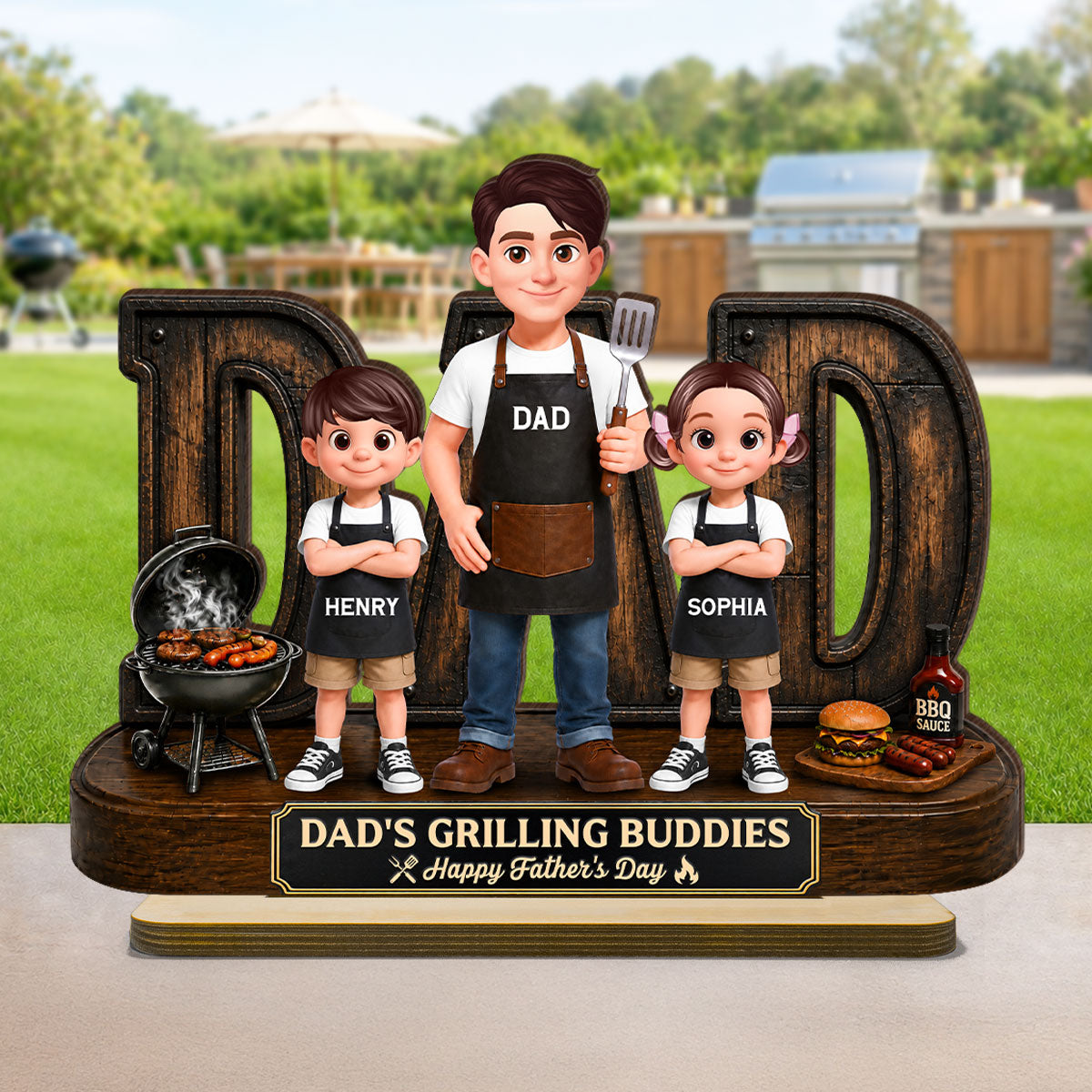 BBQ King Of The Grill Dad - Personalized Wooden Plaque -  Gift For Dad, Husband