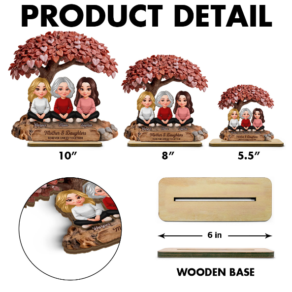Mom And Daughter Son Under Heart Tree - Personalized 2-Layered Wooden Plaque - Mother's Day Gift For Mom