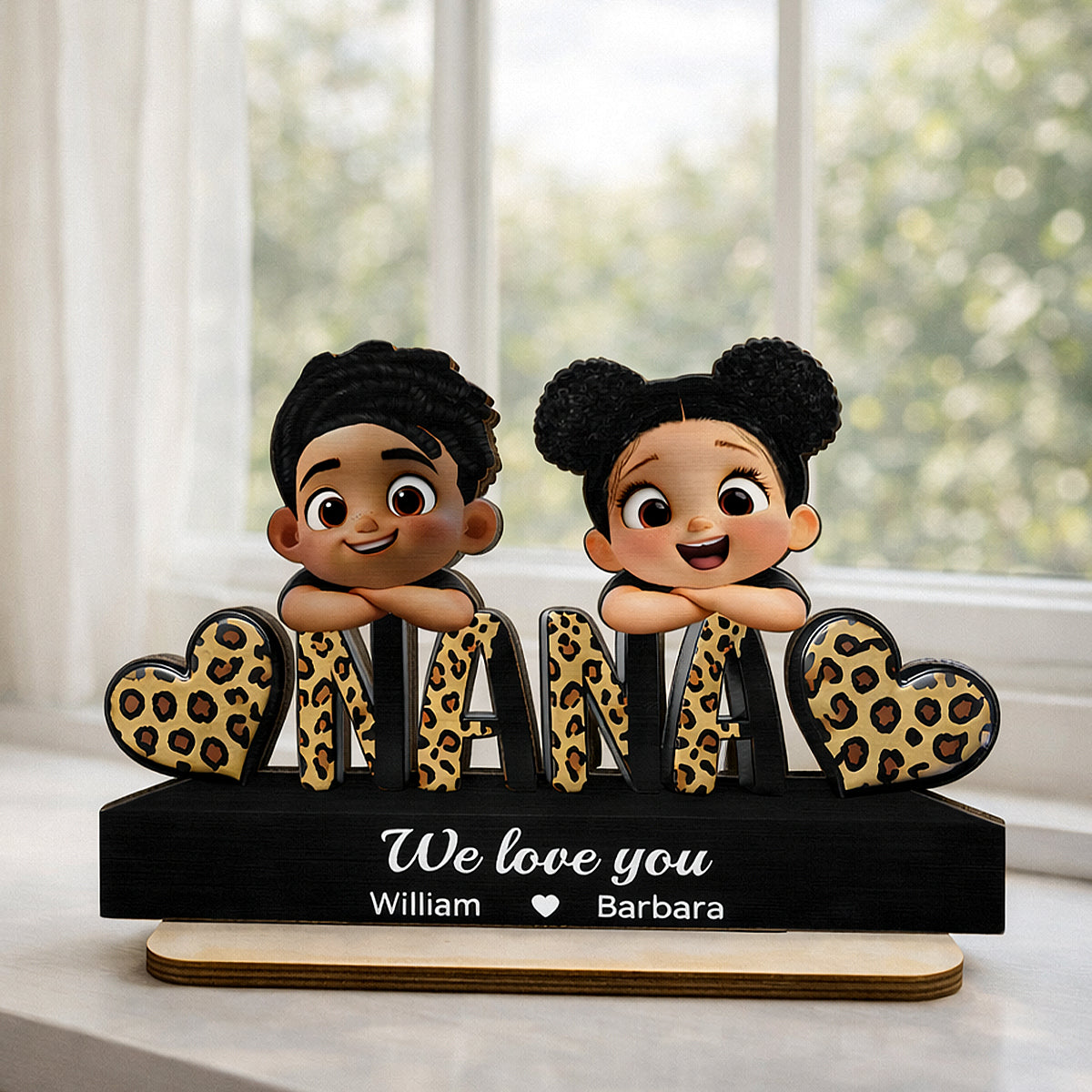 Grandma We Love You Leopard Pattern - Personalized 2-Layered Wooden Plaque - Heartfelt Gift for Grandma