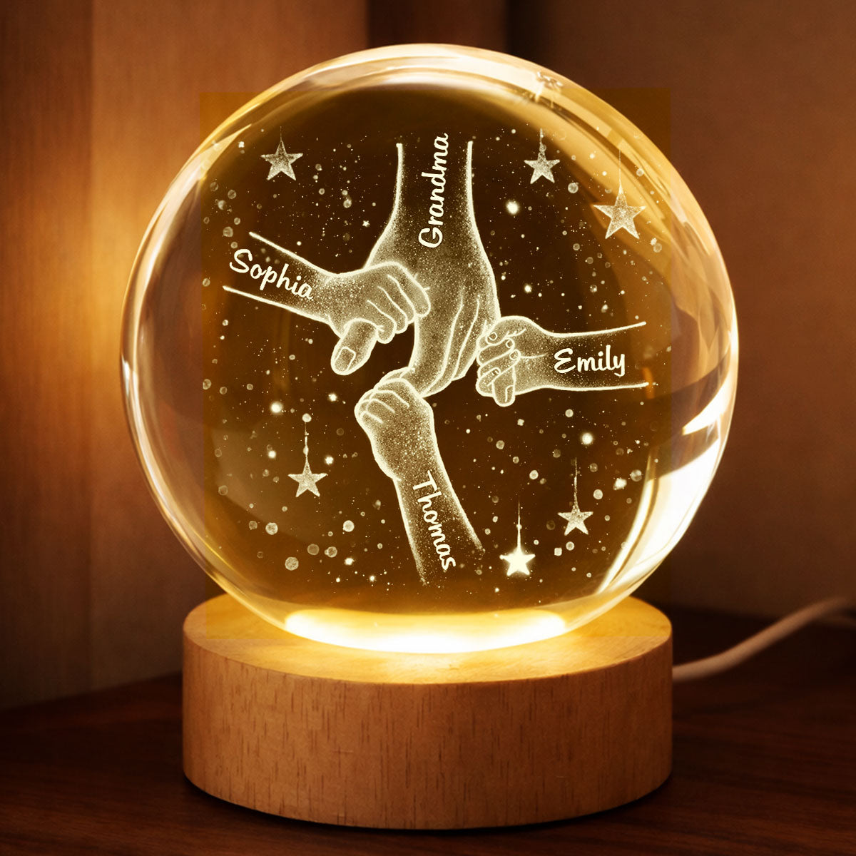 Mom Grandma Kids Holding Hands - Personalized Crystal Ball LED Night Light - Sentimental Mother's Day Gift for Mom, Grandma, Wife