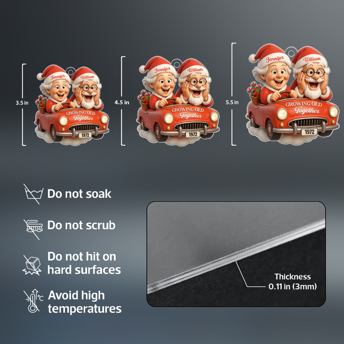 Santa Couple Growing Old Together - Personalized Acrylic Ornament - Christmas Gift for Couple