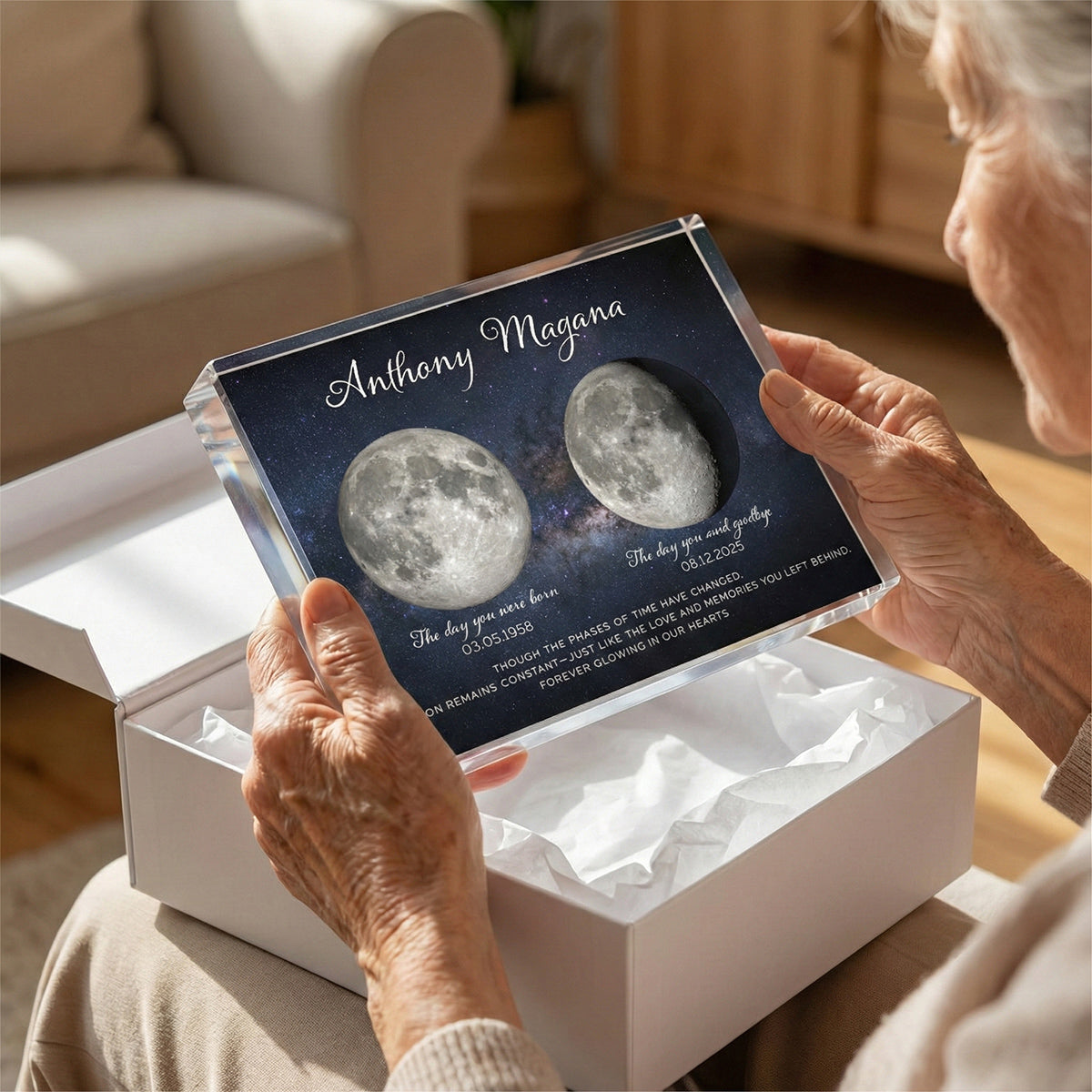 Lost Loved One Moon Phase Art - Personalized Acrylic Block Plaque - Memorial Sympathy Gift