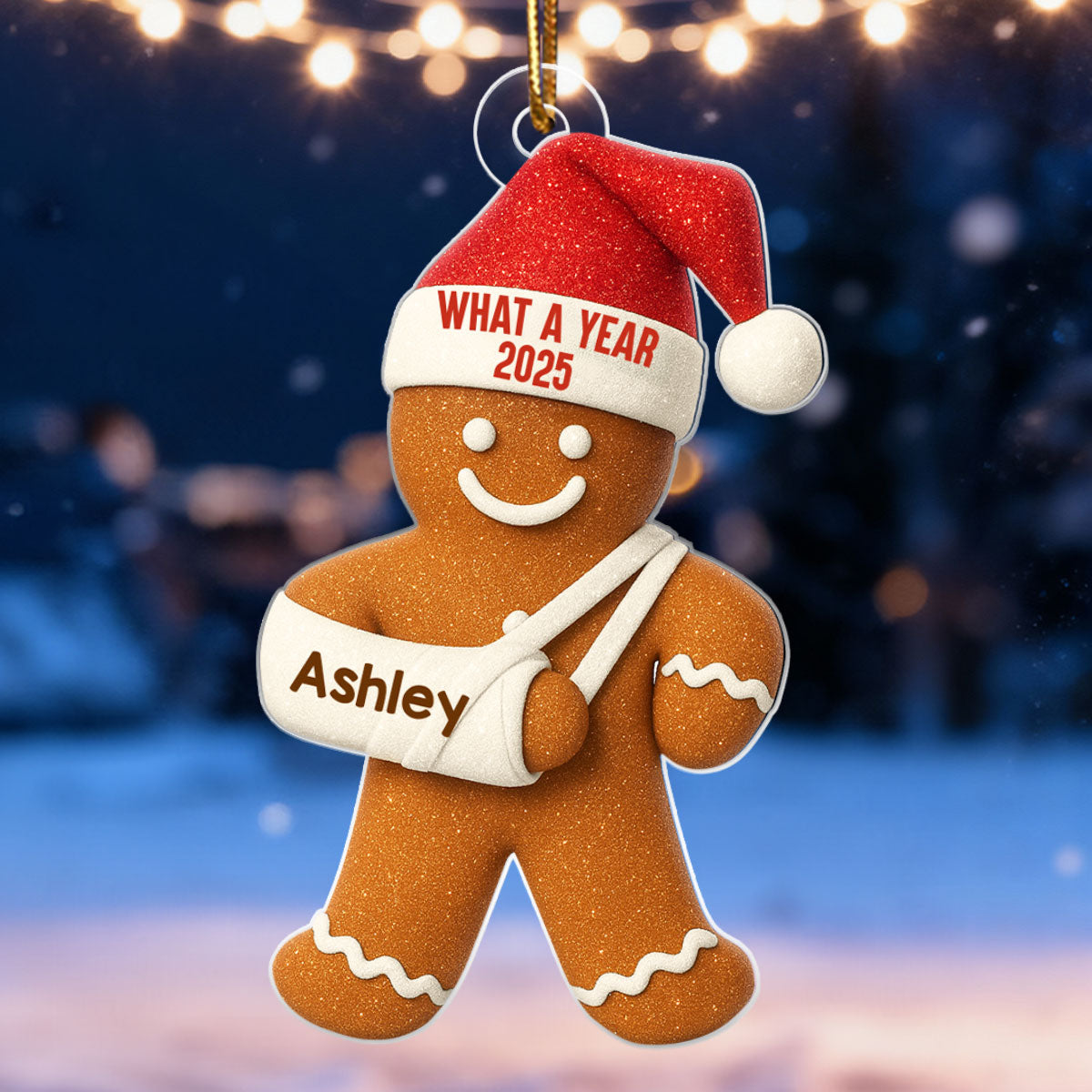 Injury Gingerbread 3D Effect Glitter - Personalized Acrylic Ornament - Funny Christmas, White Elephant Gift For Friends, Coworkers