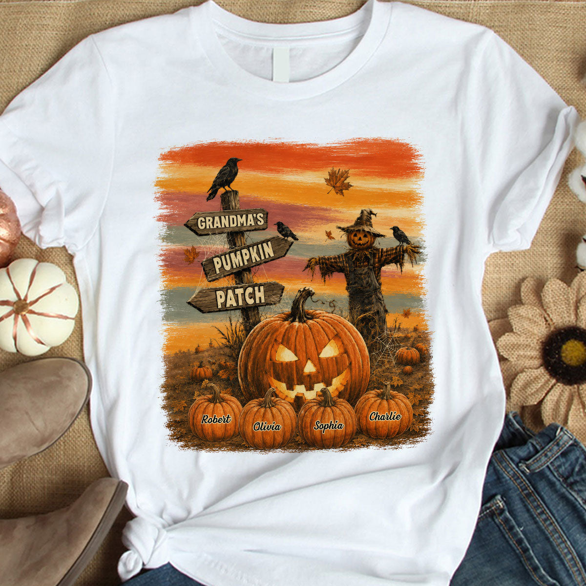 Rustic Grandma's Pumpkin Patch - Personalized Shirt - Halloween Fall Gift For Grandmas