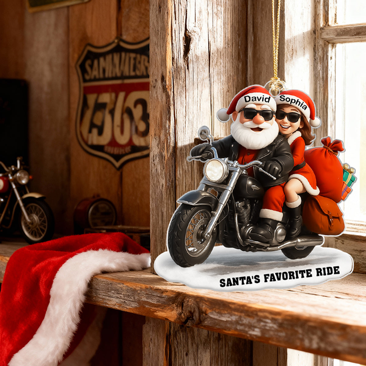 Bikers Santa Couple Riding Partners for Life - Personalized Acrylic Ornament - Gift for Him, Gift for Her