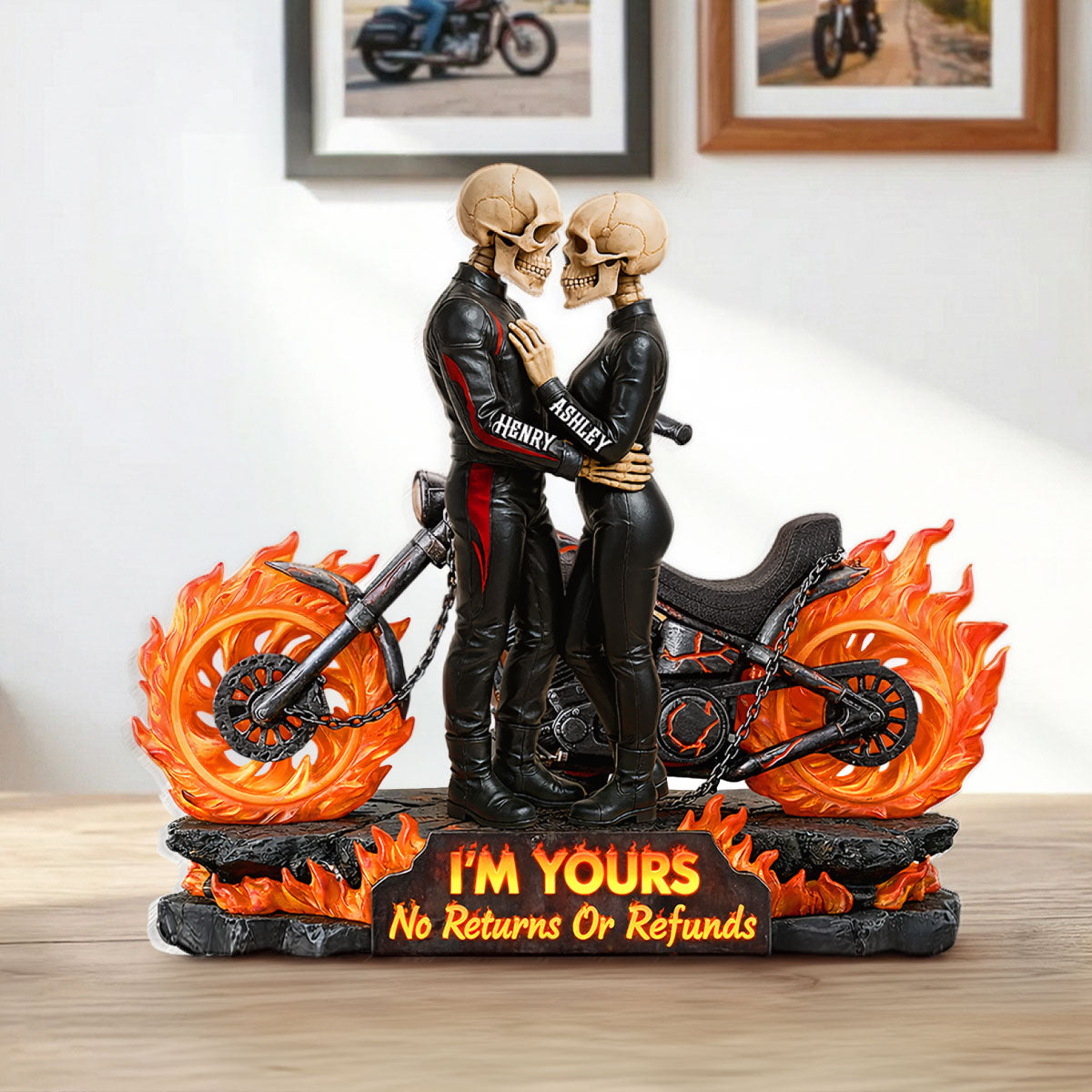 Biker Skeleton Couple - Personalized Acrylic Block - Gift for Couple