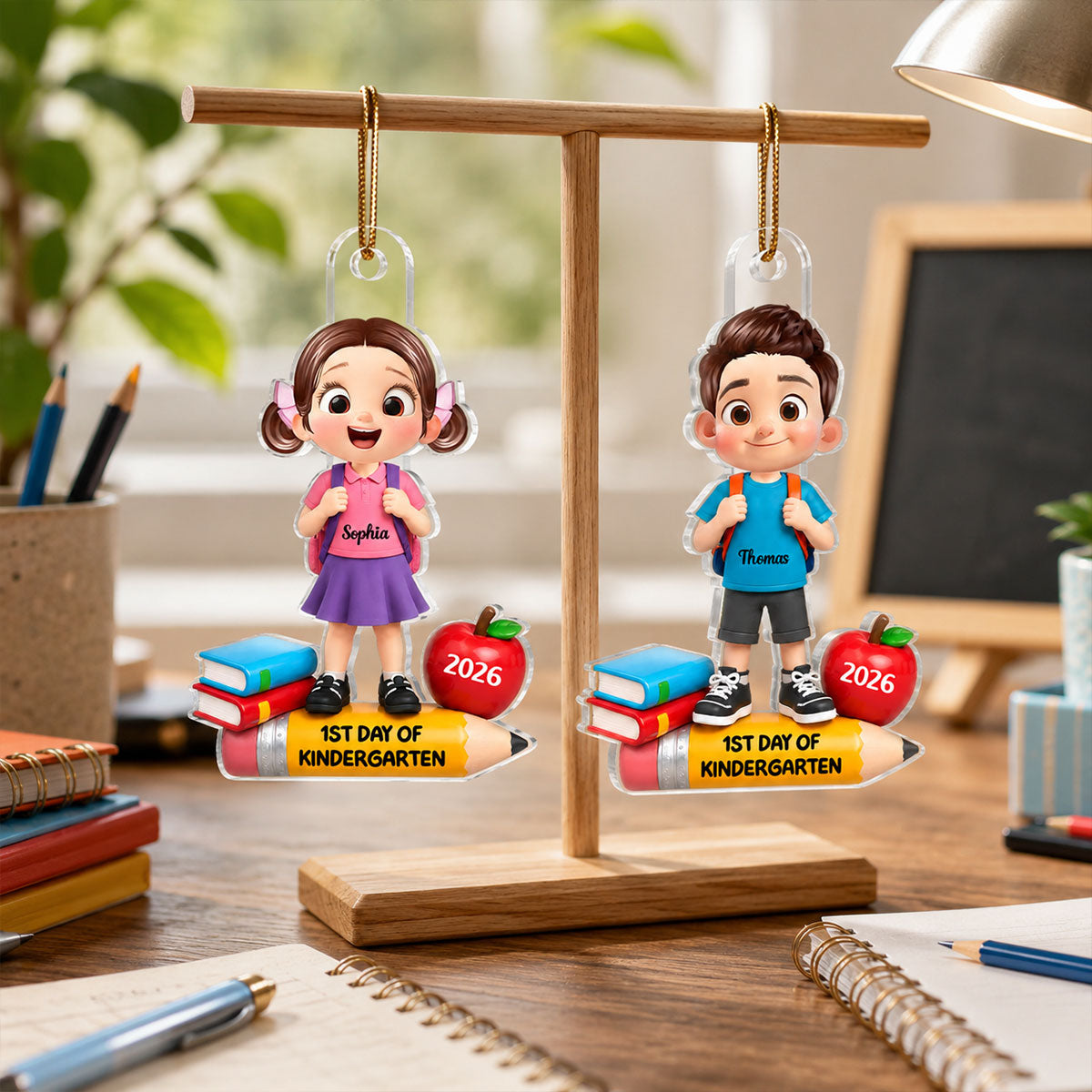 1st Day Of Kindergarten Boy Girl 2D Flat - Personalized Acrylic Ornament - Back To School Gift, Christmas Keepsake