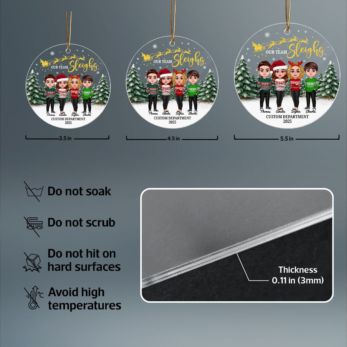 Our Team Sleighs Best Team Ever - Personalized Acrylic Ornament, Company Christmas Gift For Staff, For Employees