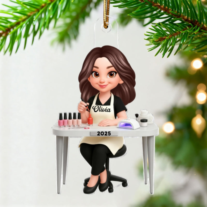 3D Effect Christmas Nail Technician - Personalized Acrylic Ornament - Gift For Nail Technician, Nails Decor, Beauty Salon, Woman, Girl