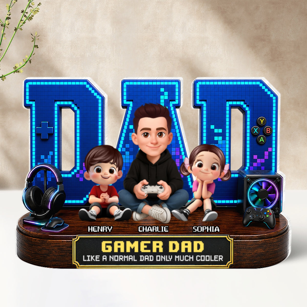 Gamer Dad Much Cooler - Personalized Acrylic Block Plaque -  Gift For Dad, Husband, Gamers