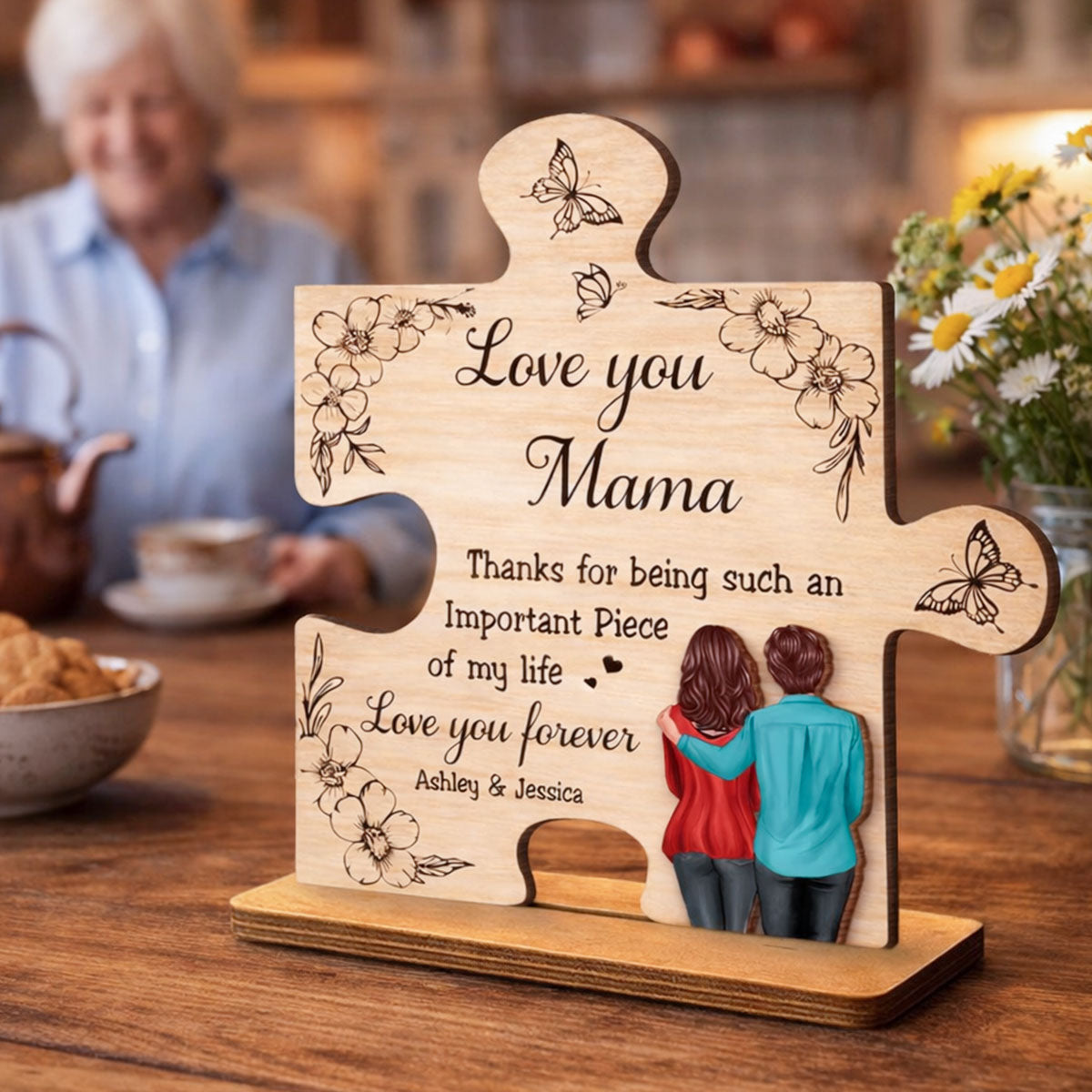 Thank You for Being Such an Important Piece of My Life Mom - Personalized 2-Layered Wooden Plaque - Heartfelt Gift for Mom
