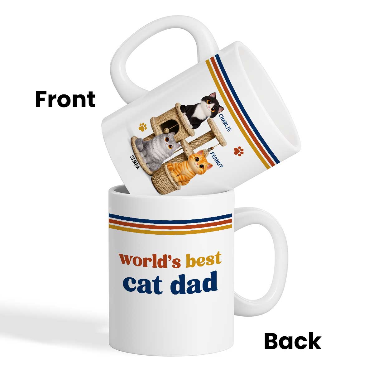 World's Best Cat Dad Retro 70s Style Cat Tree - Personalized Mug - Father's Day Gift For Cat Dad