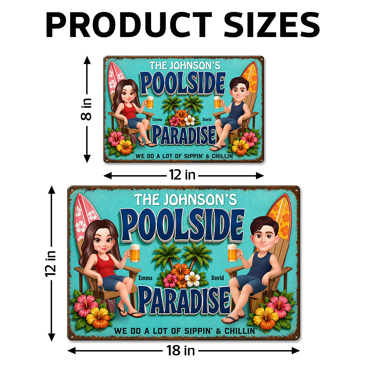 Poolside Paraside Sippin' & Chillin' - Personalized Metal Sign - Gift For Couple, Summer Decorations