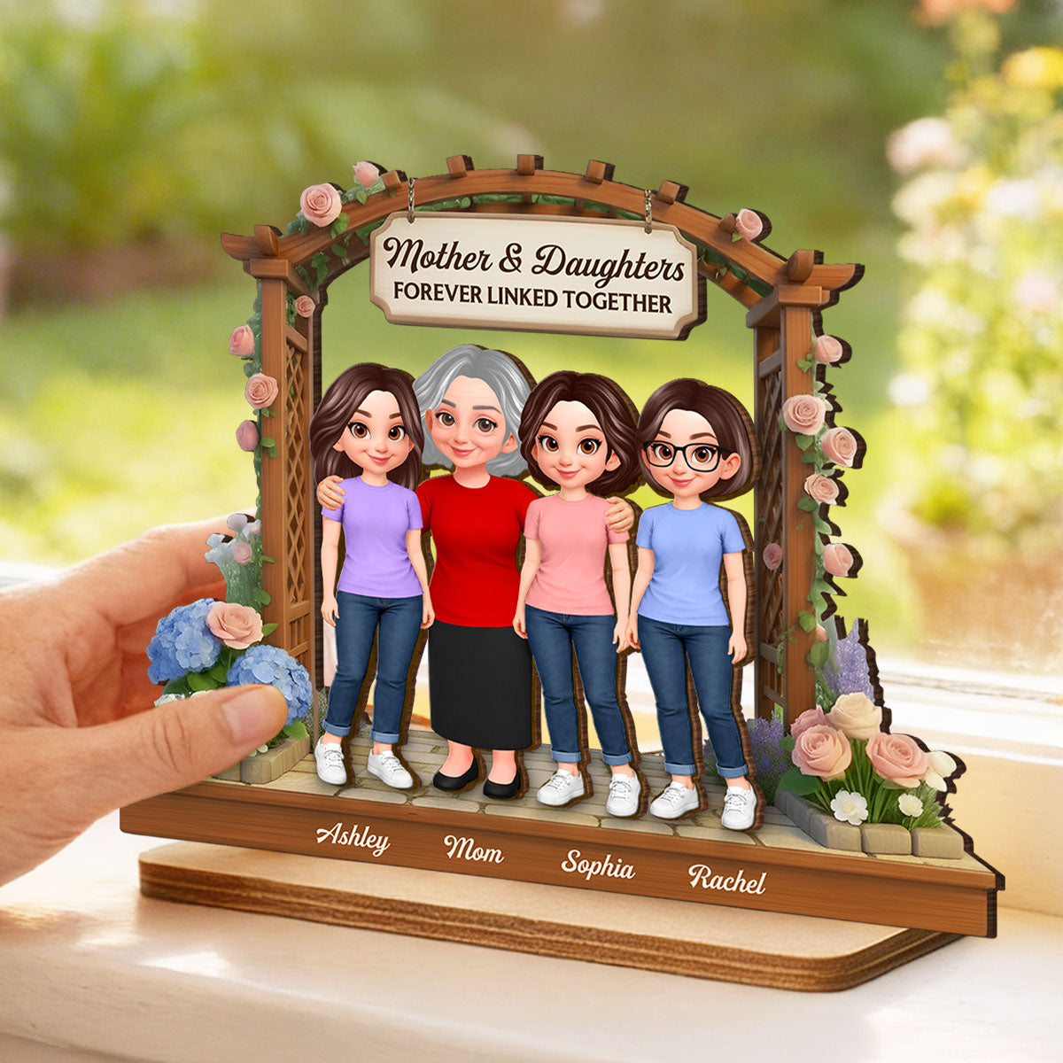 Beautiful Garden Mom Daughter Son Forever Love - Personalized 2-Layered Wooden Plaque - Mother's Day Gift For Mom