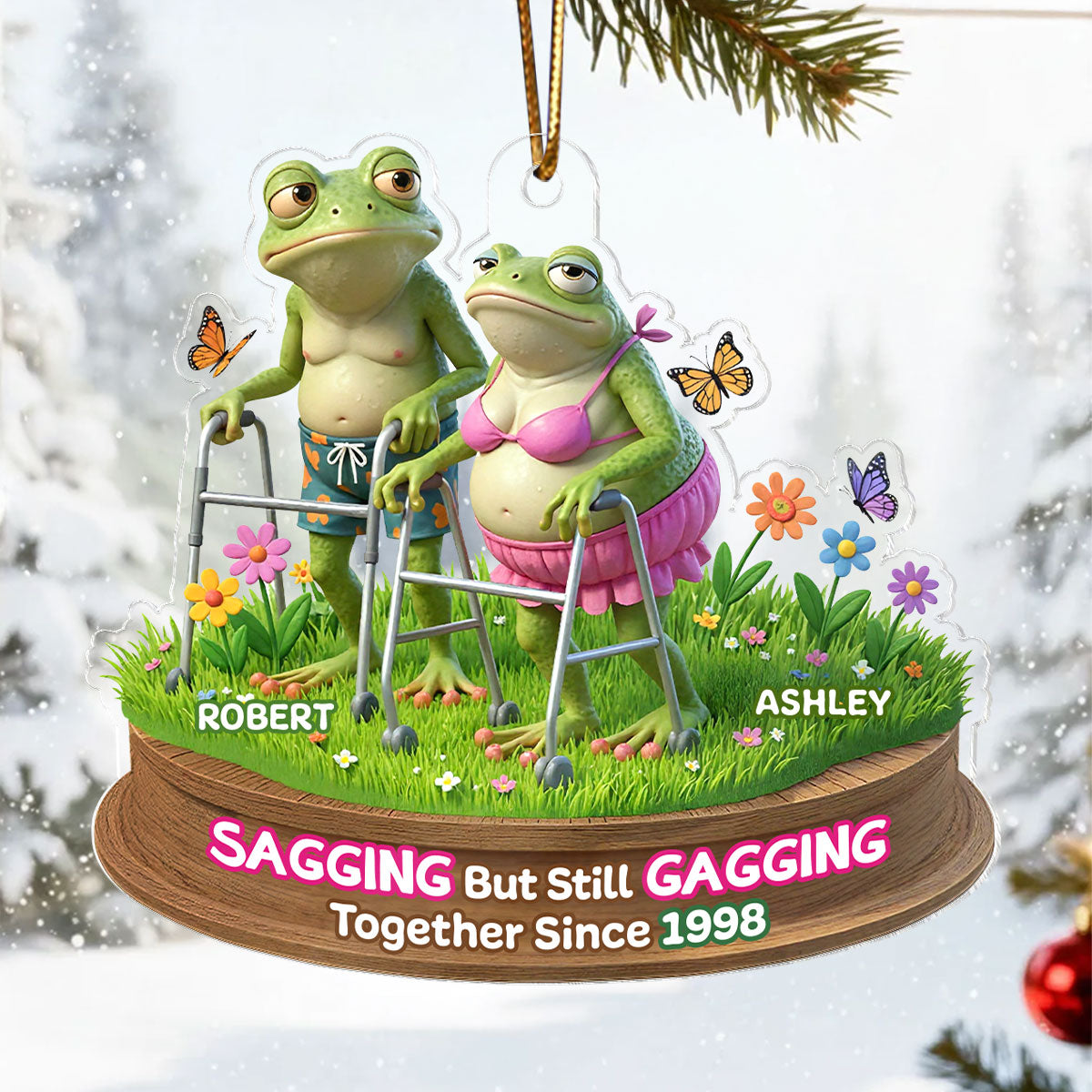 Sagging But Still Gagging Funny Old Couple - Personalized Acrylic Ornament - Christmas Gift for him, Gift for her