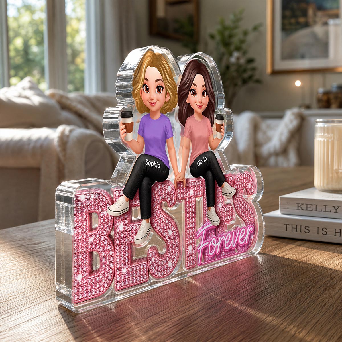 Pink Shining Besties Forever - Personalized Acrylic Block - Gift For Besties, Best Friends