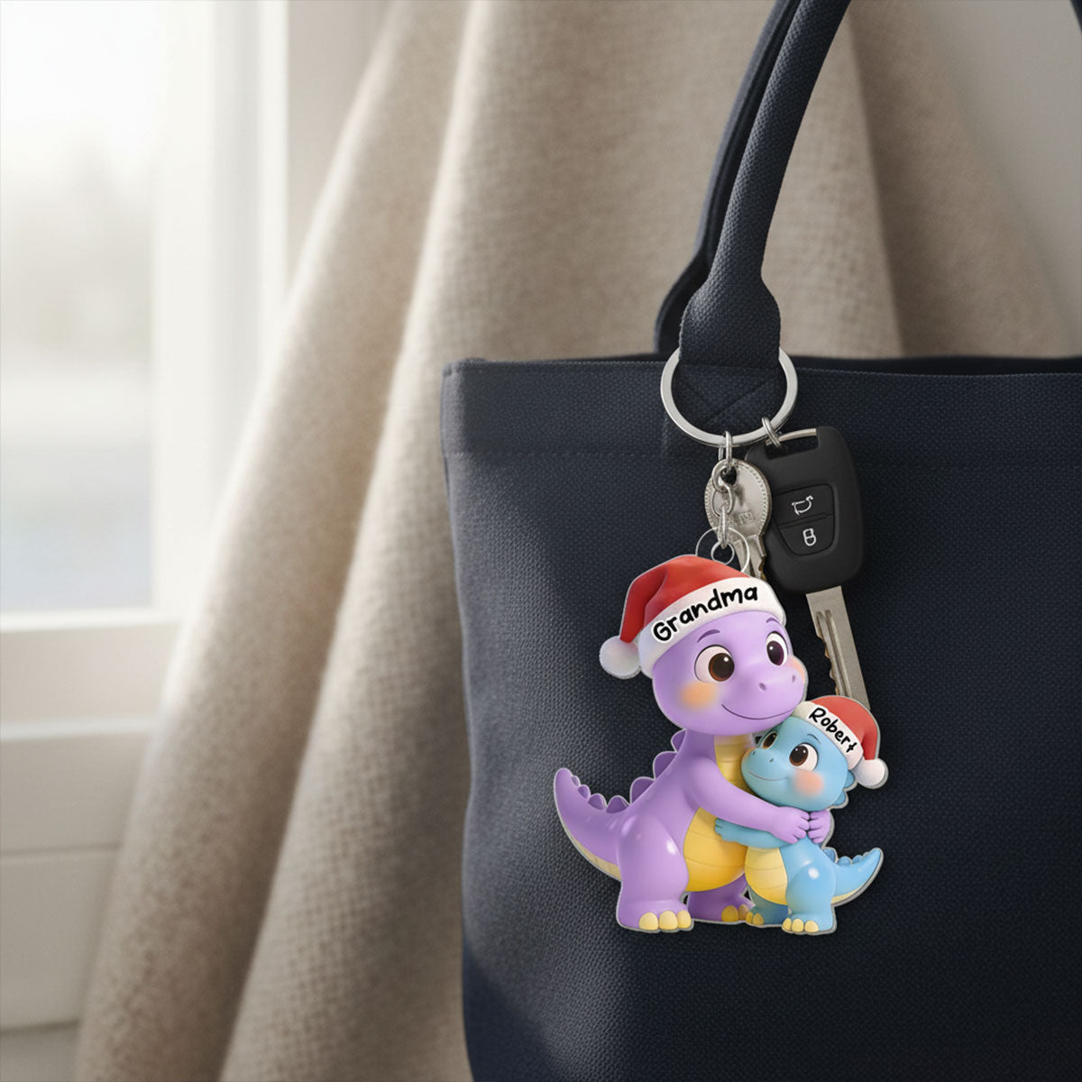3D Effect Heartwarming Happy Grandmasaurus With Dinosaur Grandkid - Personalized Acrylic Ornament - Gift For Grandkids