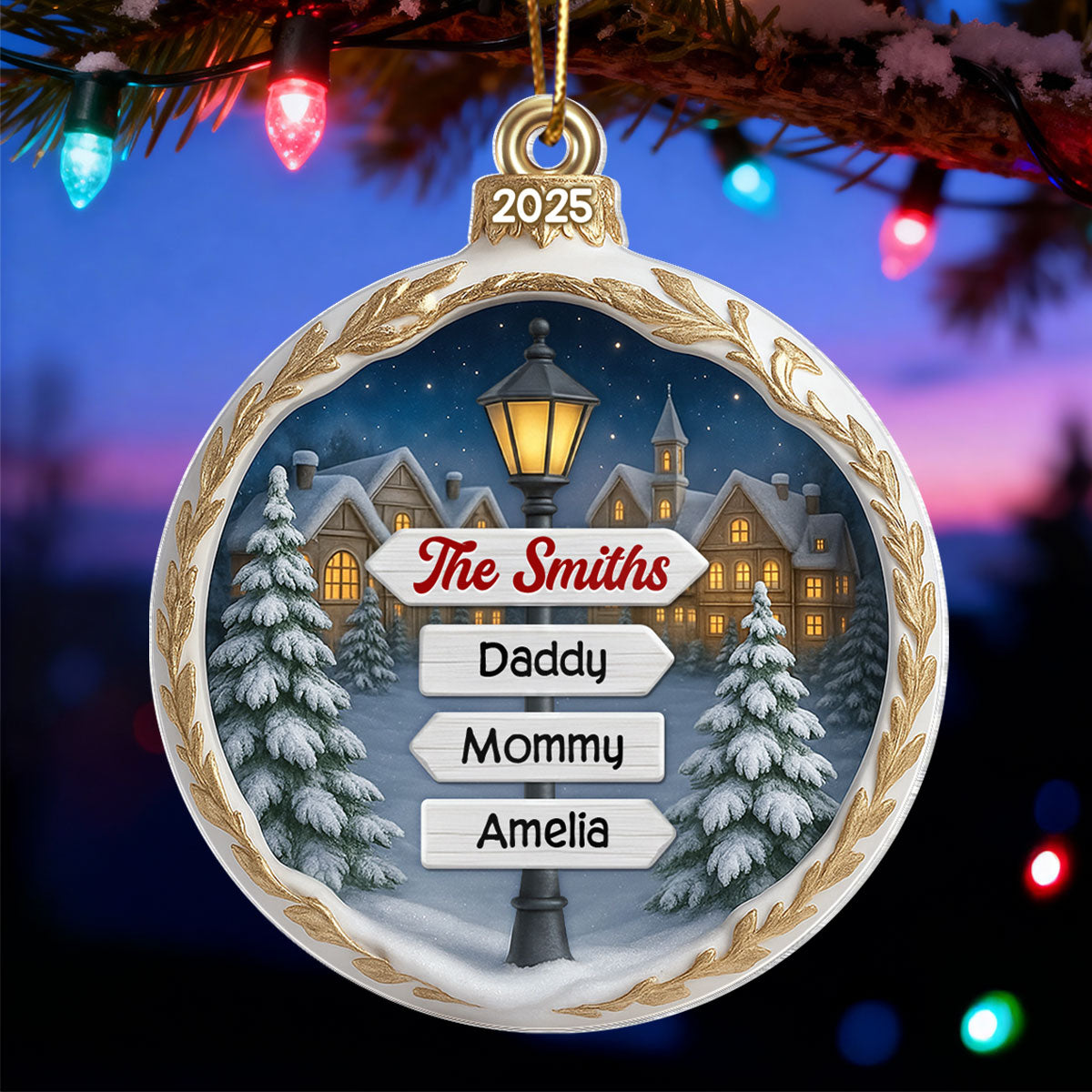Custom Name Family Sign Post - Personalzied Acrylic Ornament - Christmas Gift for Family