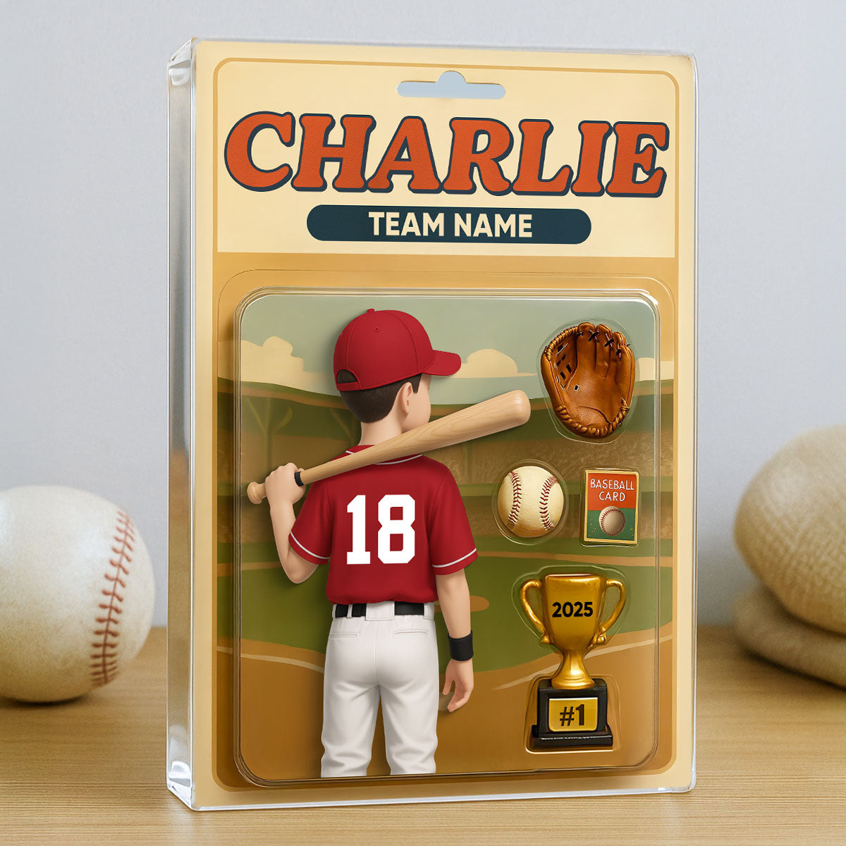 Baseball Player Custom Figure 3D Effect - Personalized Acrylic Block Plaque - Christmas Gift for Son, Daughter, Grandkids