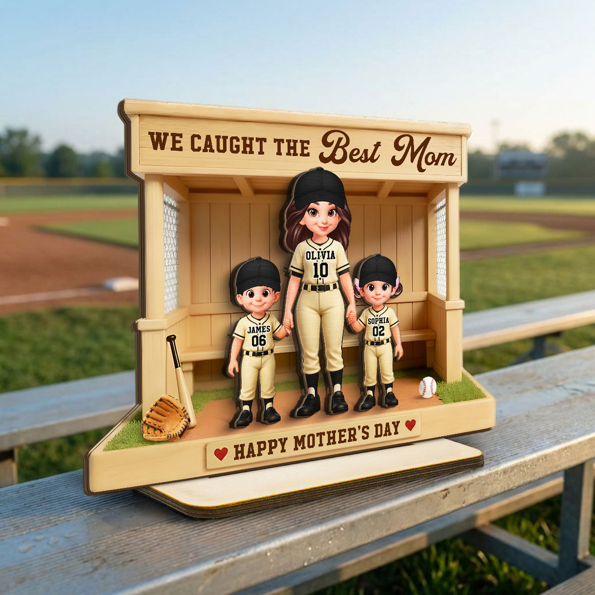 We Caught The Best Mom Baseball Dugout - Personalized 2-Layered Wooden Plaque - Mother's Day Gift For Baseball Mom