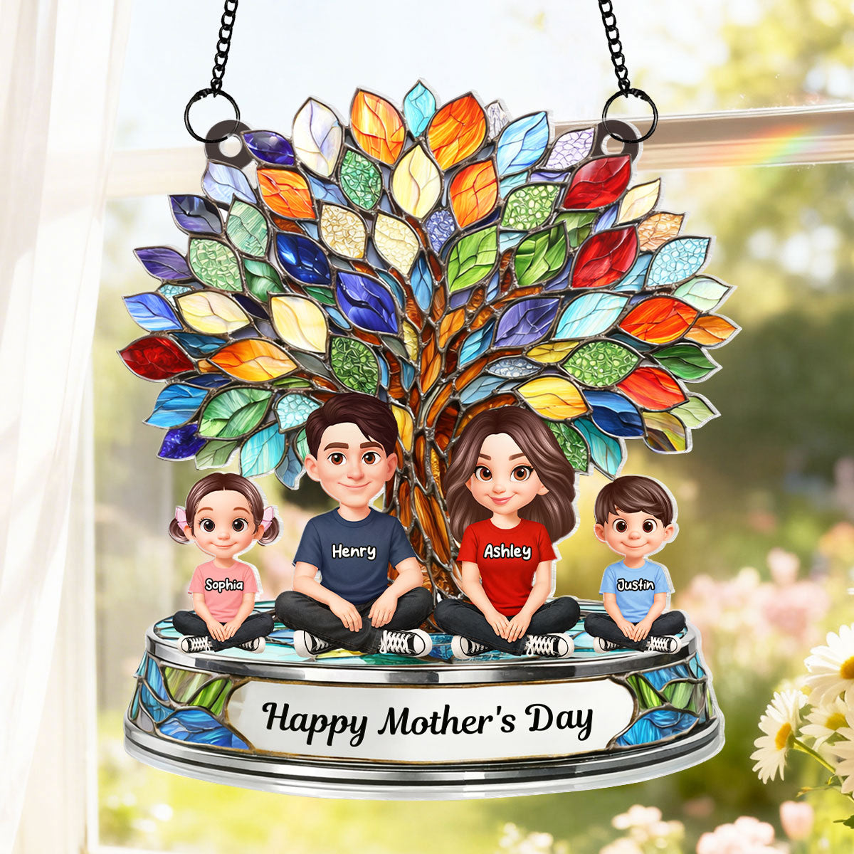 Family Tree - Personalized Acrylic Window Hanging Suncatcher - Heartfelt Mother's Day Gift for Mom, Wife