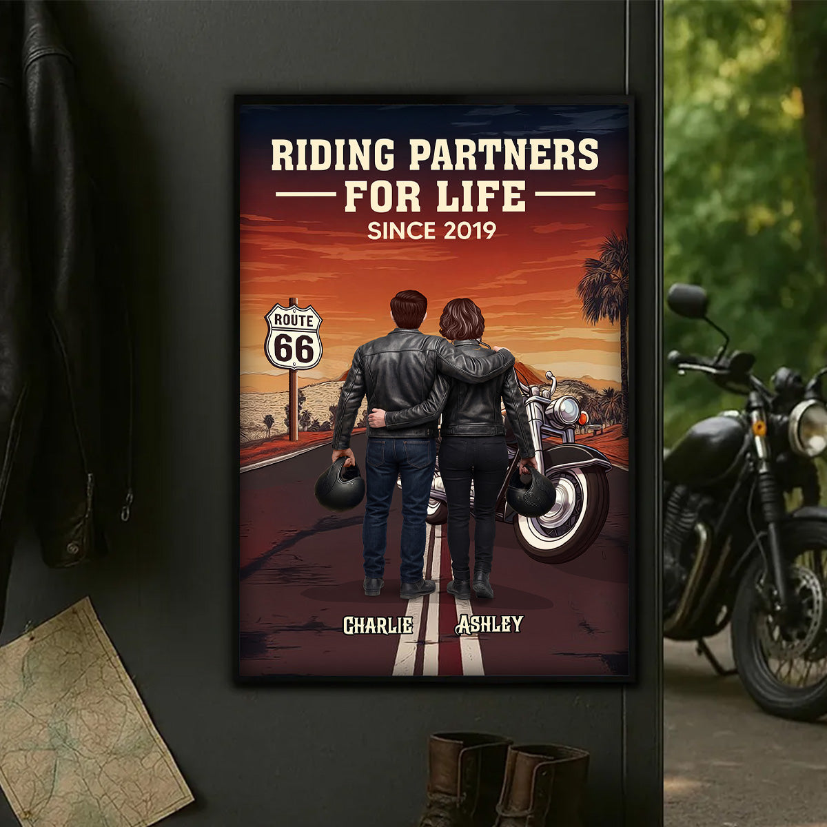 Eternal Love Biker Couple Riding Partners For Life - Personalized Poster - Heartfelt Valentine's Day Gift, Anniversary Gift For Couple, Bikers, Gift For Him, For Her