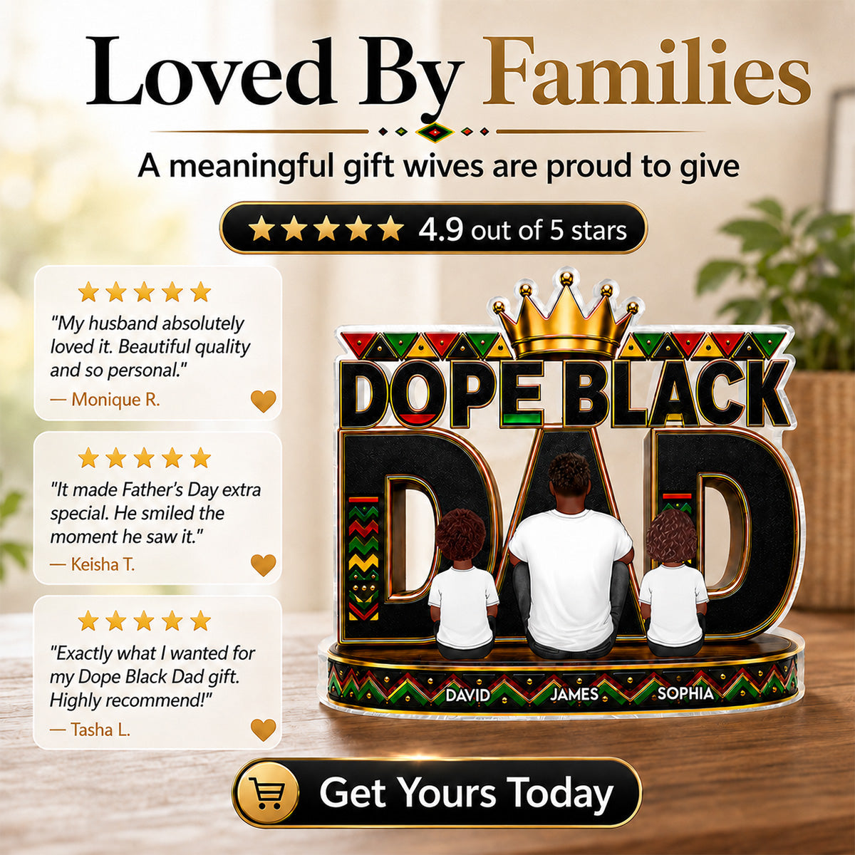 Dope Black Dad 2D Flat - Personalized Acrylic Block