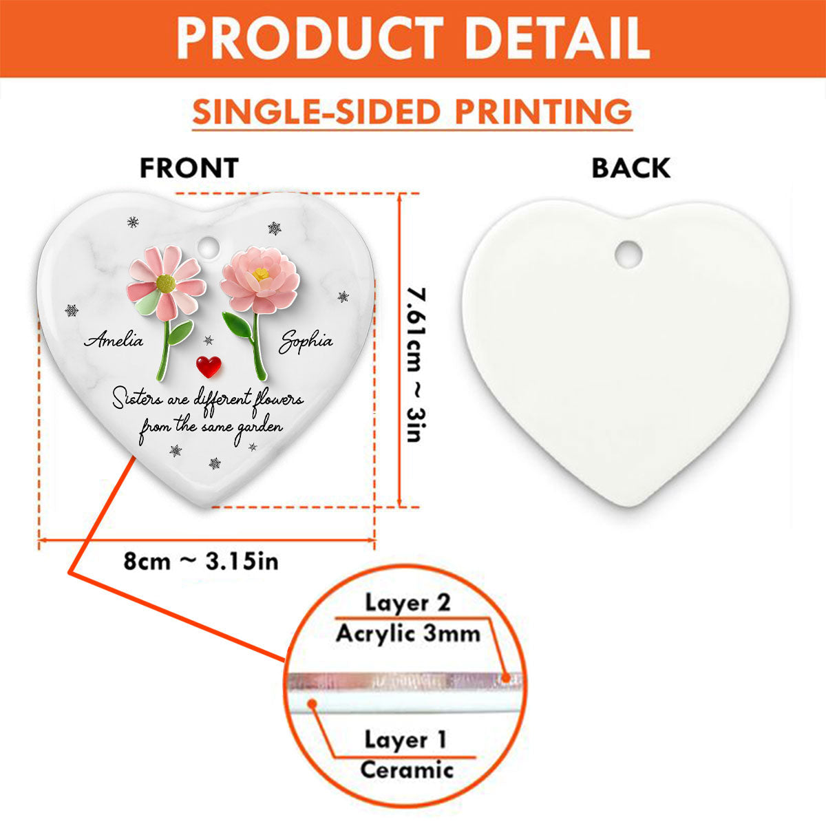 3D Effect Sea Glass Sisters Are Different Flowers from the Same Garden - Personalized Ceramic Ornament with Acrylic