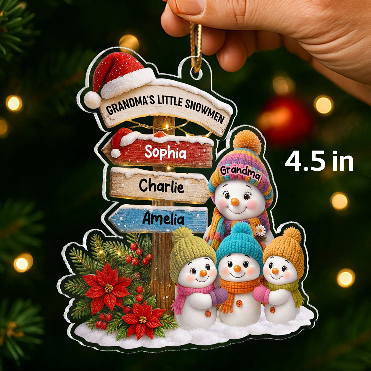 Snowman Grandma's Garden Custom Name Sign Post - Personalized Acrylic Ornament - Christmas Gift for Grandma