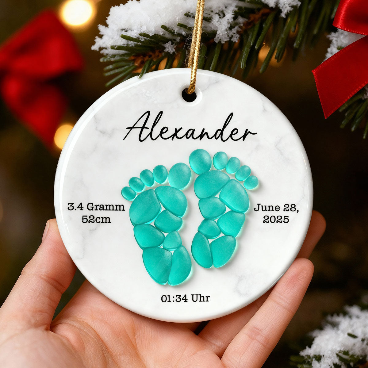 Sea Glass Effect Baby Footprint - Personalized Ceramic Ornament With Acrylic - Christmas Gift for New Parents, Newborn