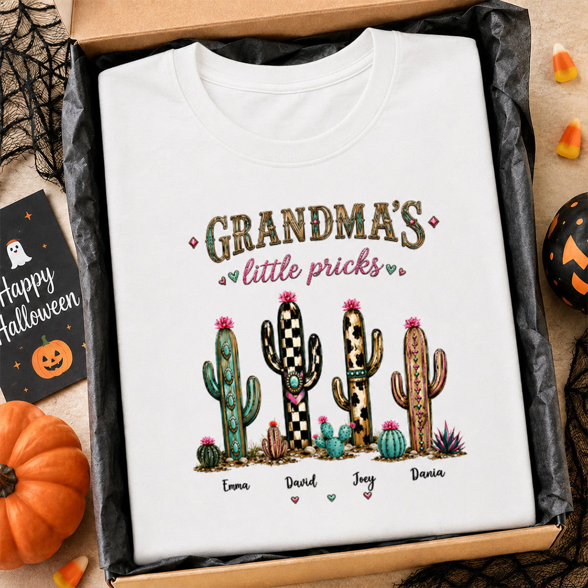 Grandma's Little Pricks - Personalized Shirt - Leopard Cactus Fall Vibe, Trendy Tee for Grandma
