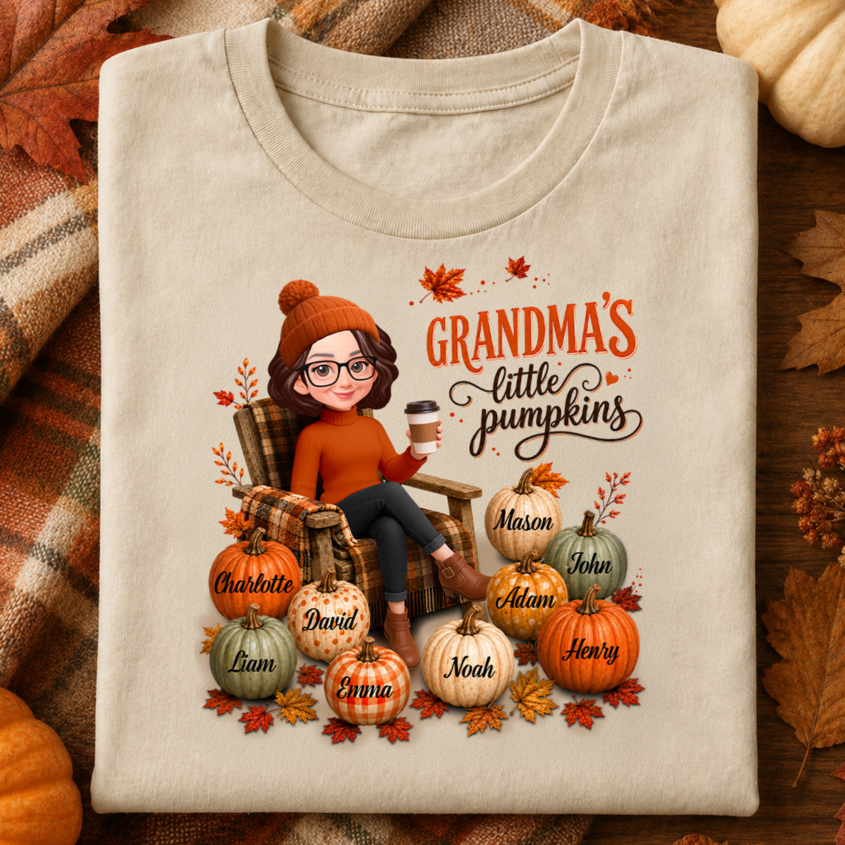 Grandma's Little Pumpkins - Personalized Shirt - Trendy Fall Tee for Grandma
