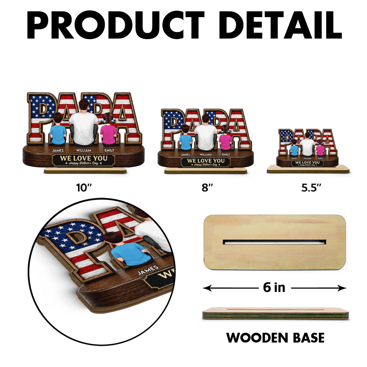 Proud Papa Grandpa Nation Flag Grandpa Dad And Kids - Personalized 2-Layered Wooden Plaque -  Gift For Dad, Husband