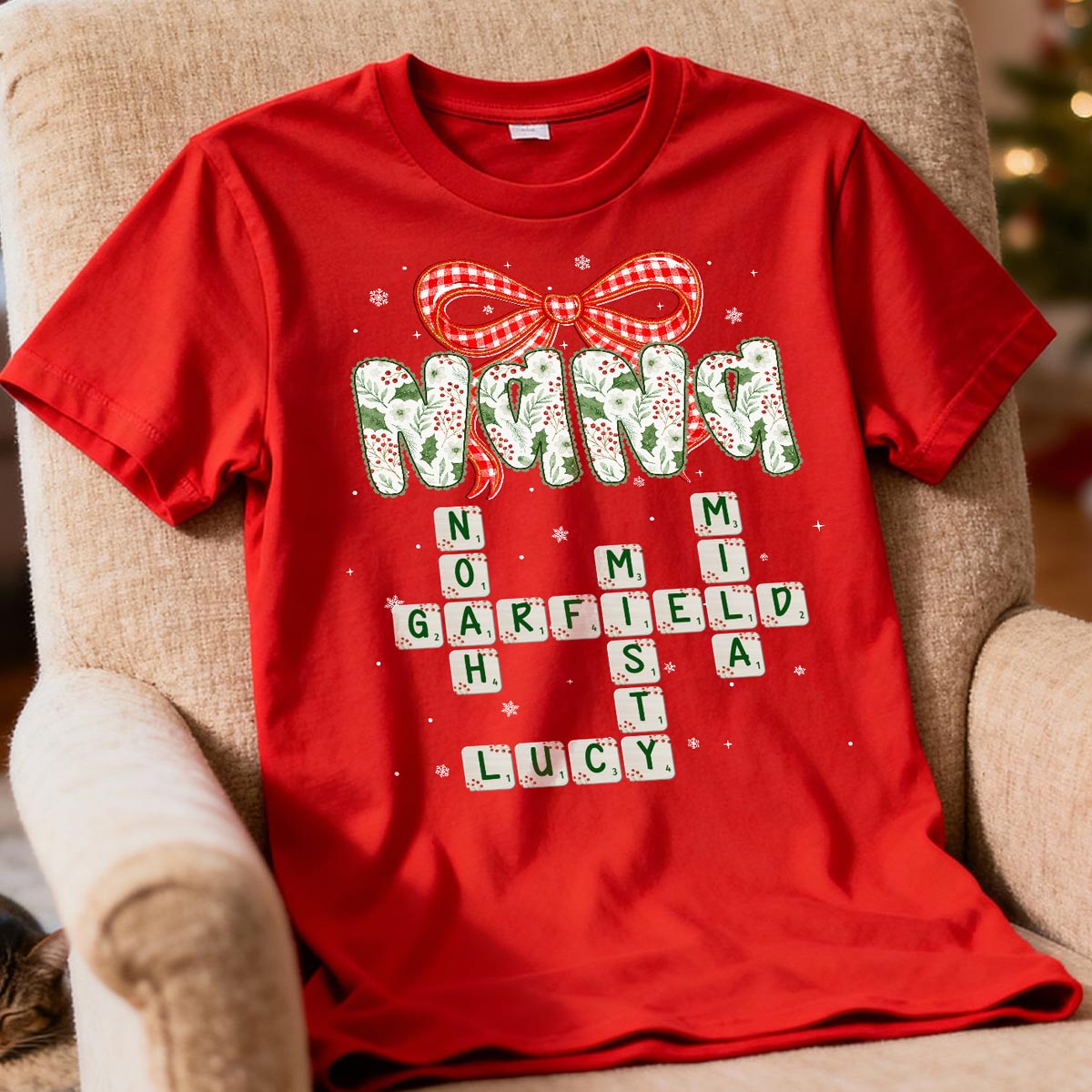 Grandma Coquette Floral Christmas Pattern Crossword Puzzle Art - Personalized Shirt
