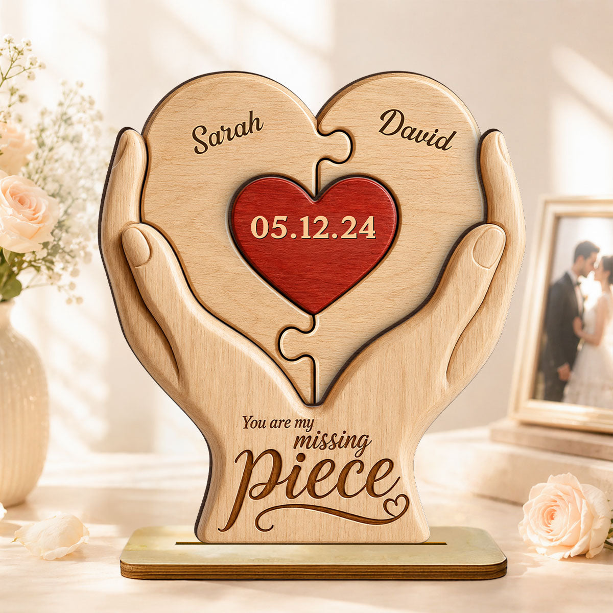 You Are My Missing Piece Couple Anniversary Date - Personalized 2-Layered Wooden Plaque - Heartfelt Gift for Her, for Him