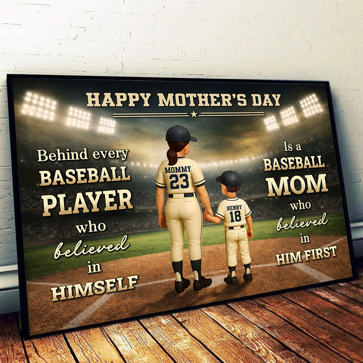 Behind Every Baseball Player is a Baseball Mom - Personalized Poster - Heartfelt Mother's Day Gift for Mom, Wife