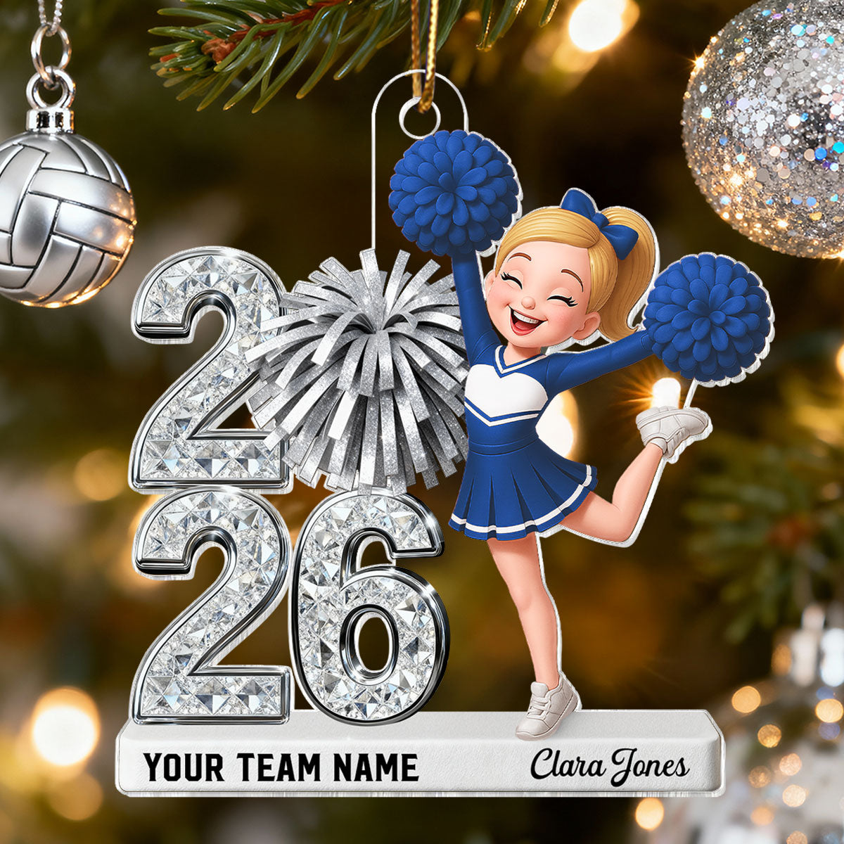 3D Shiny Effect Cheerleader With Year - Personalized Acrylic Ornament - Christmas Gift For Daughter, Granddaughter