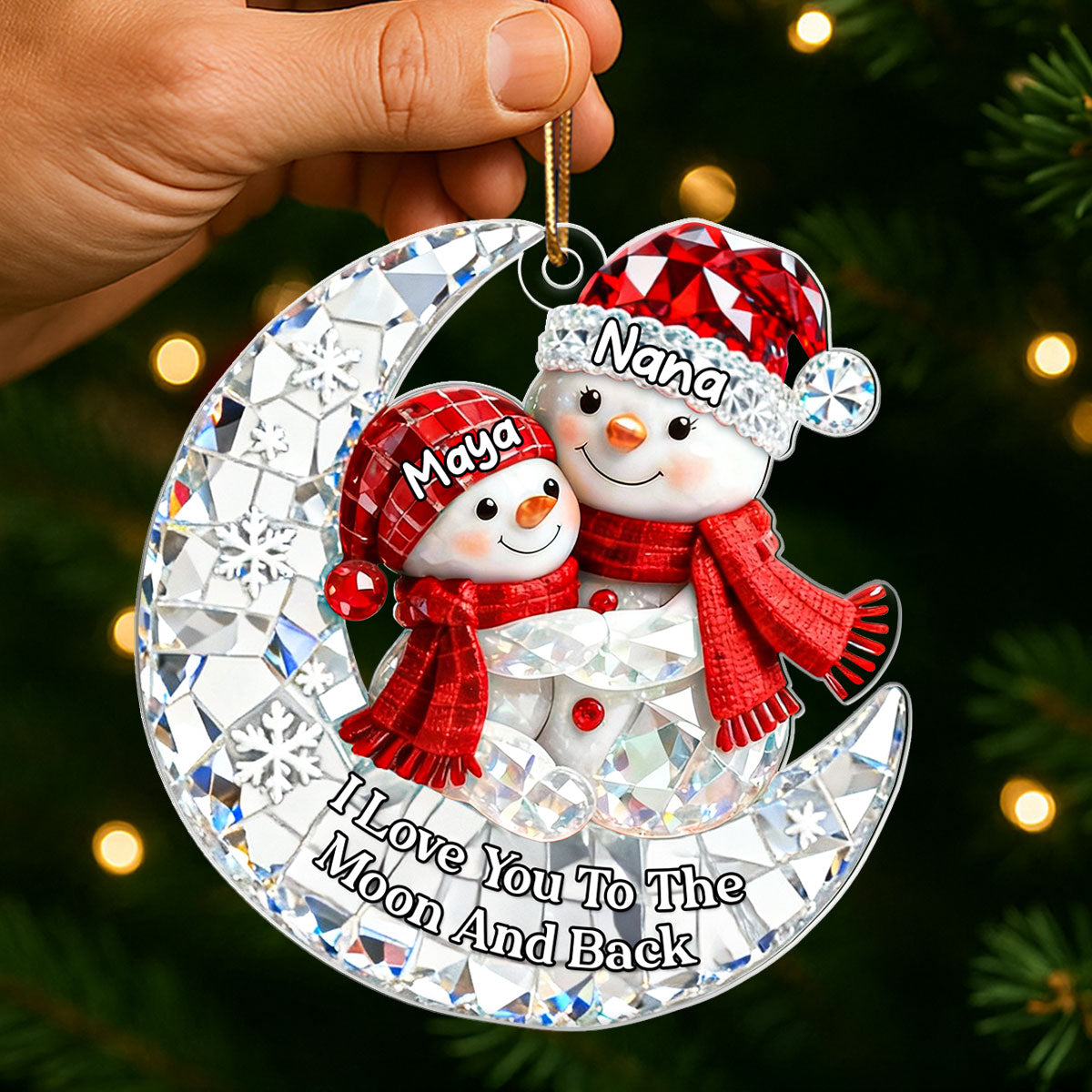 Snowman Grandma Grandkid 3D Crystal Effect  - Personalized Acrylic Ornament - Christmas Gift for Grandma, Grandkids