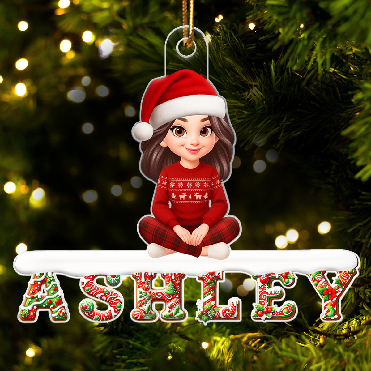 3D Effect Christmas Gingerbread Pattern Family Member Name - Personalized Acrylic Ornament - Unique Christmas Gift For Family, Loved Ones
