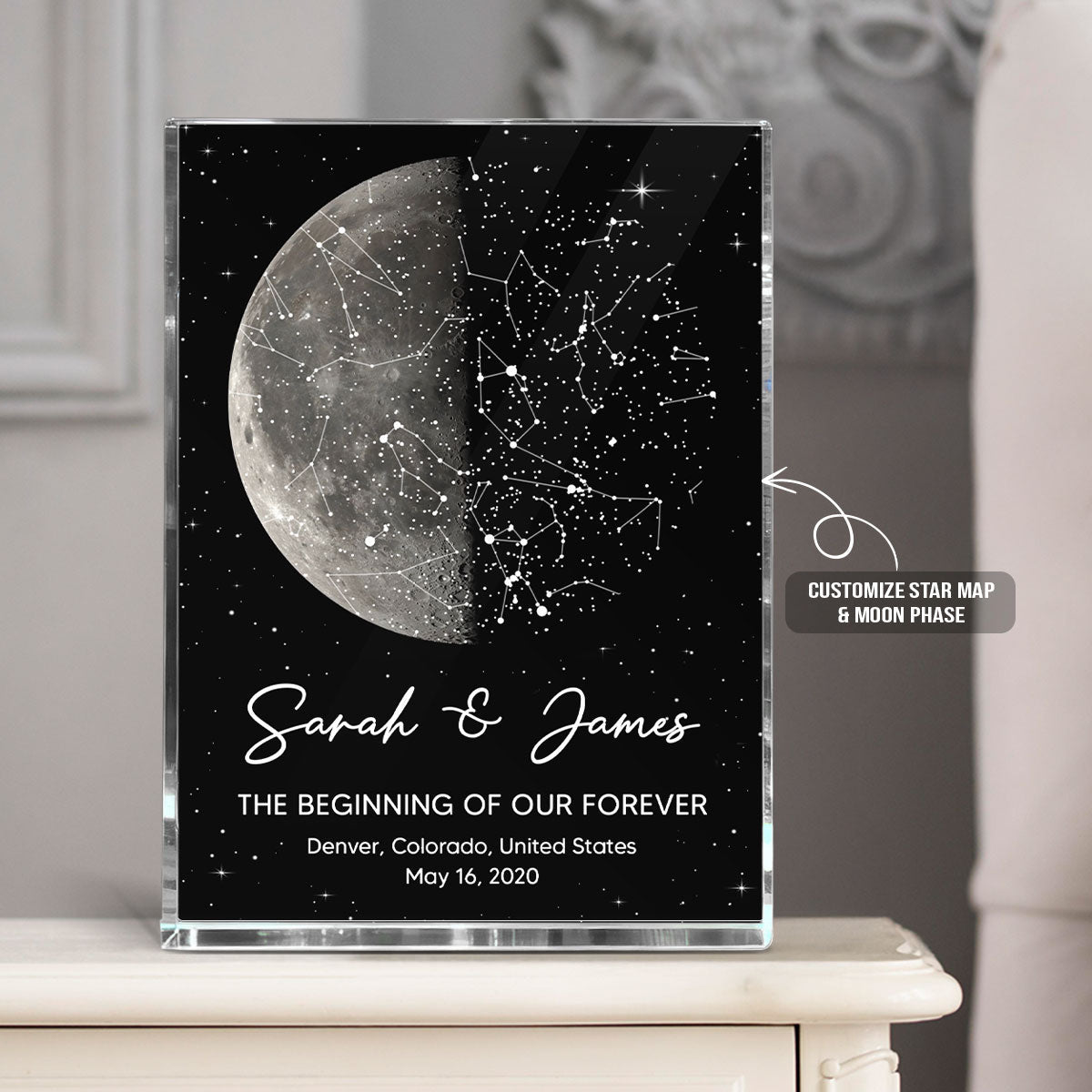 The Night It All Began Custom Moon Phase & Star Map - Personalized Acrylic Block Plaque - Gift For Couple