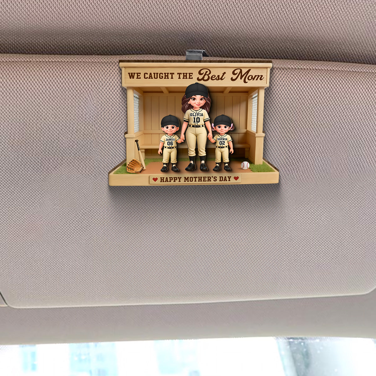 We Caught The Best Mom Baseball Dugout - Personalized Car Visor - Mother's Day Gift For Baseball Mom