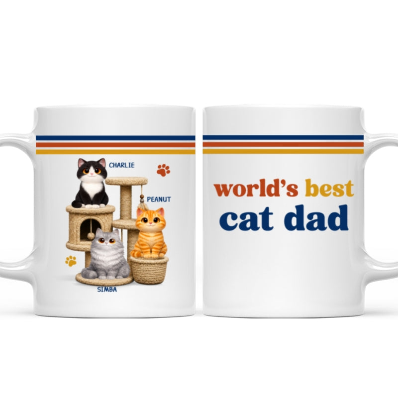 World's Best Cat Dad Retro 70s Style Cat Tree - Personalized Mug - Father's Day Gift For Cat Dad