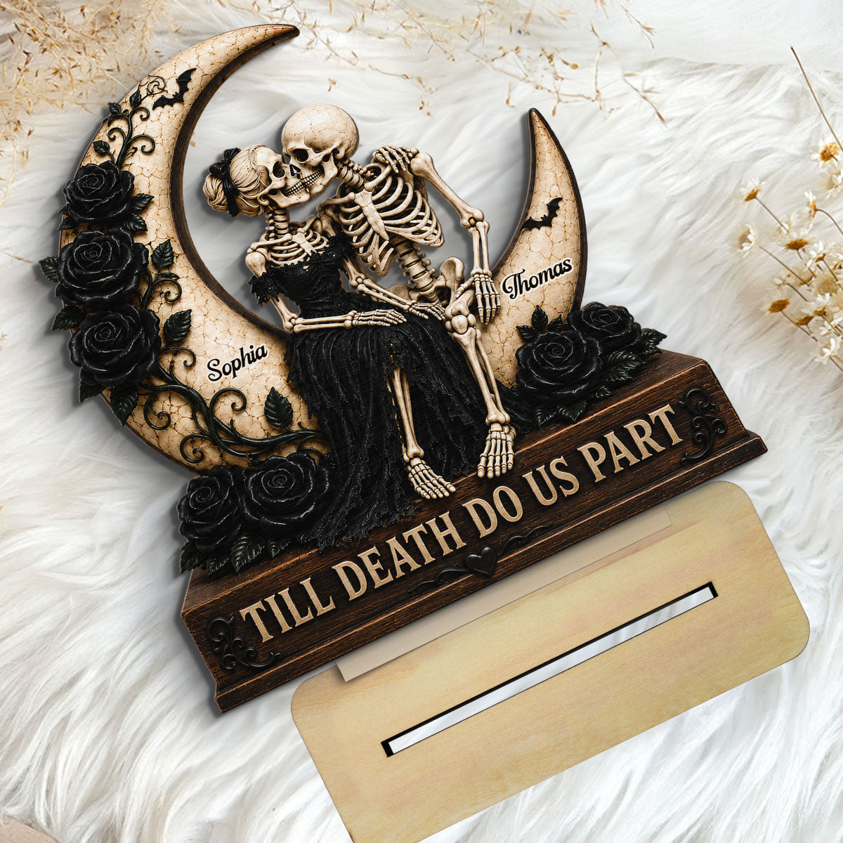 Till Death Do Us Part Skeleton Couple On Moon 2D Flat - Personalized 2-Layered Wooden Plaque - Halloween Decor For Couple