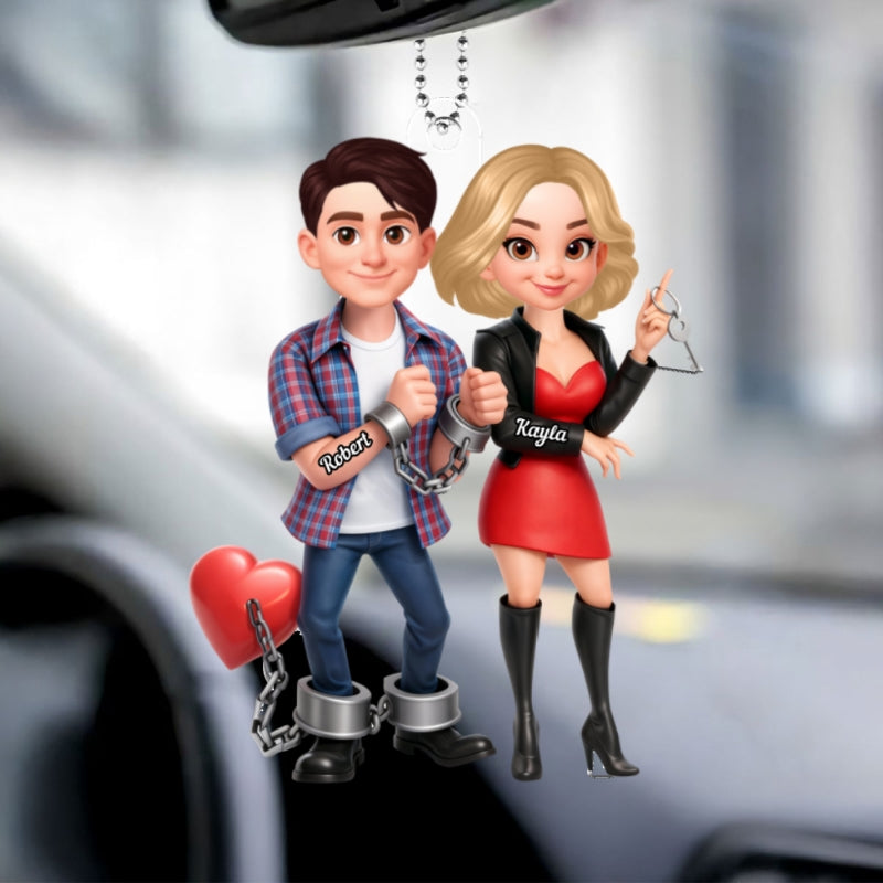 Funny Cartoon Couple - Personalized Car Hanger - Gift for Couple