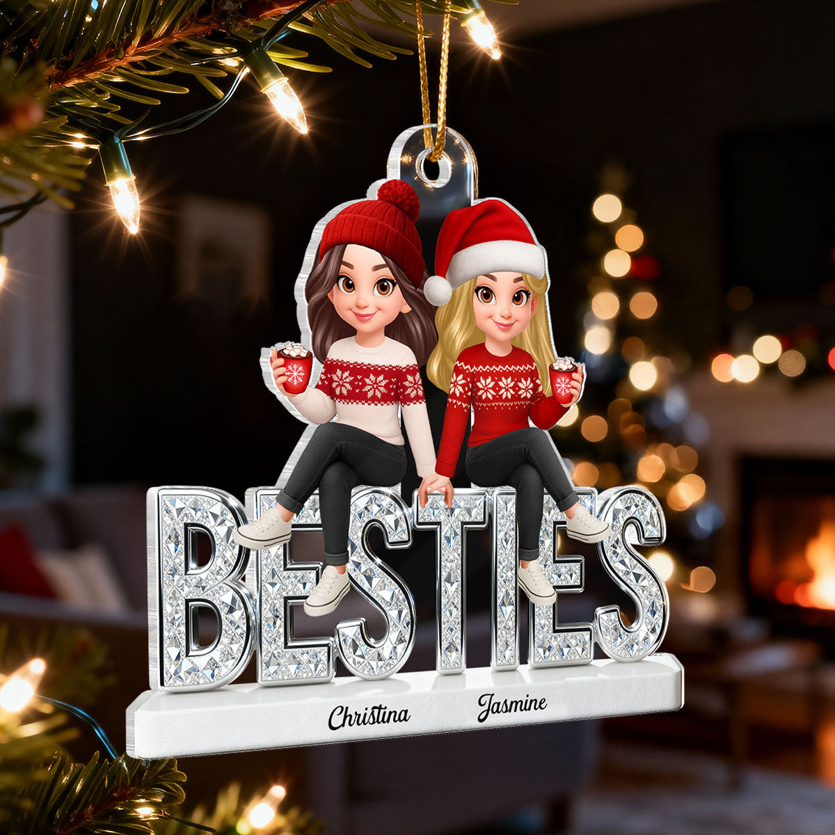 [BUY 1 GET 1 FREE] 3D Shinning Effect Besties Christmas - Personalized Acrylic Ornament - Gift For Best Friends
