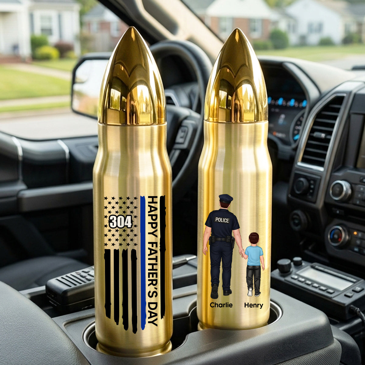 Proud American Police Dad You Are Our Hero Thin Blue Line - Personalized Bullet Tumbler - Father's Day Gift For Dad